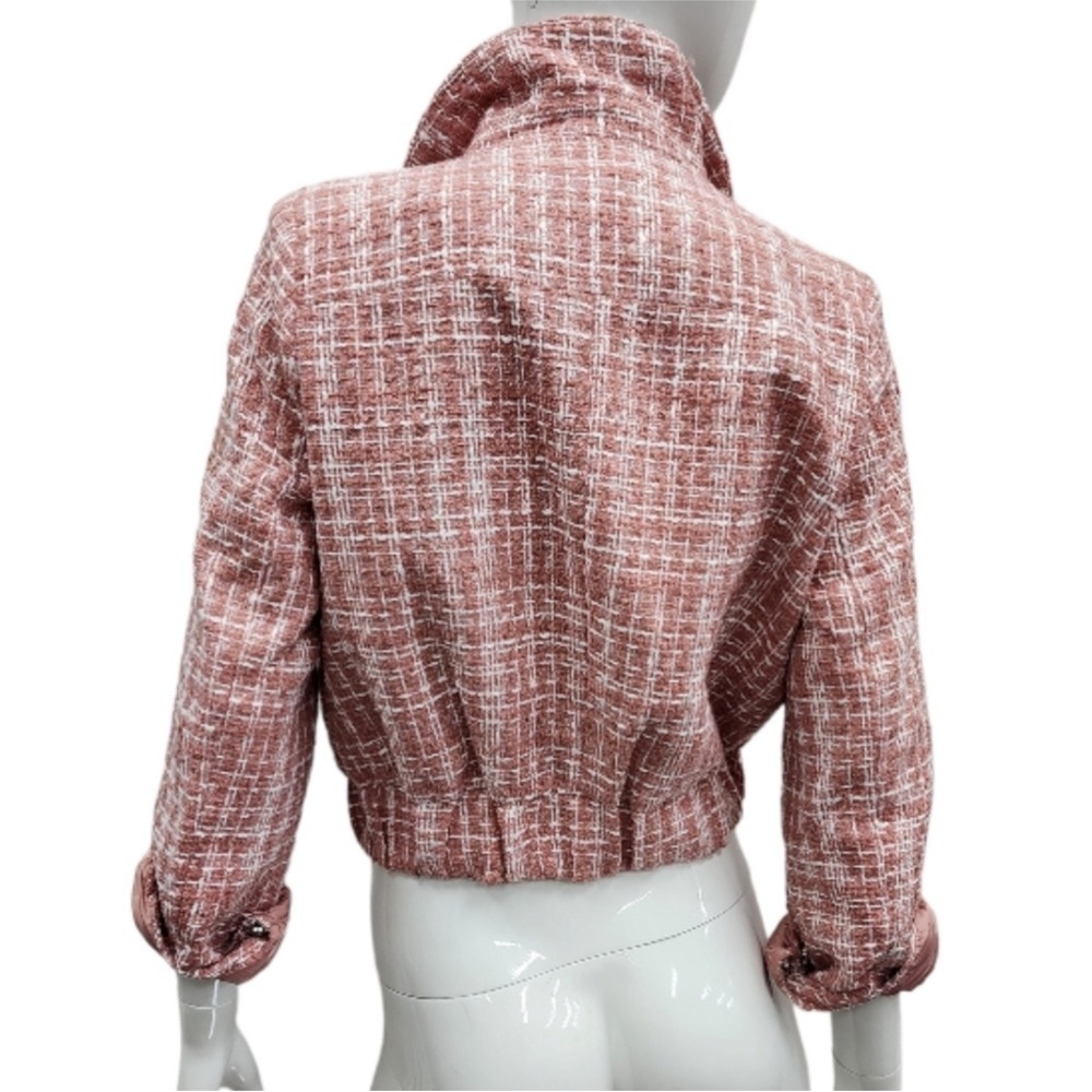 NWT Walter Baker Cropped Pink & White Tweed Moto Jacket - Picture 3 of 6